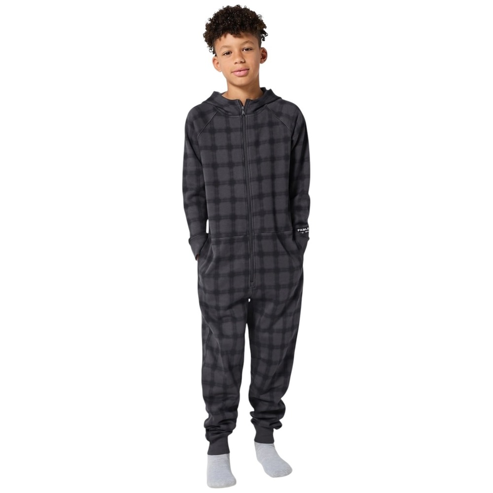 Fabletics The Kids Unisex Go-To Onesie‎ Small Midnight Windowpane Plaid Size 3T